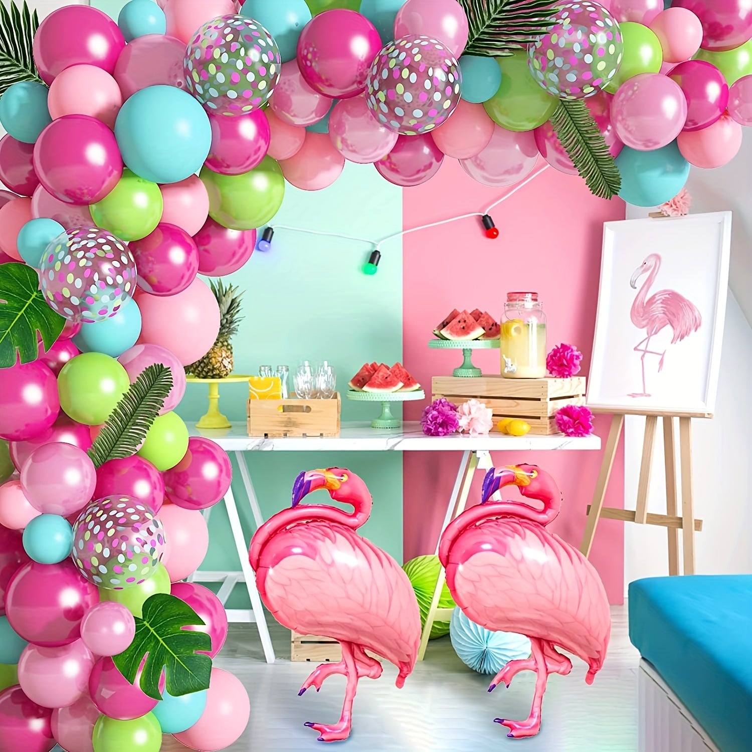 Tropical Balloon Arch Kit Flamingo Balloons Jungle Palm Leaves Coloured Balloon