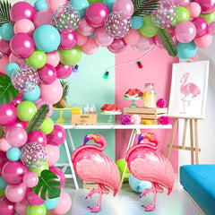 Tropical Balloon Arch Kit Flamingo Balloons Jungle Palm Leaves Coloured Balloon
