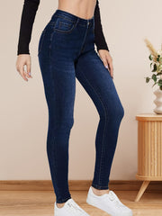 High Rise Dark Skinny Jeans High Waist Water Ripple Embossed Crotch