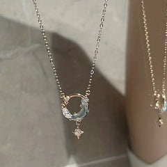 Rhinestone Initials Star Pendant Necklace for Women