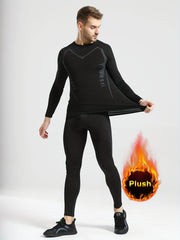Men's Winter Plush Fitness Tights & Top Pants Set