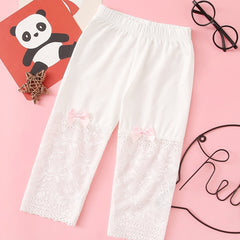 Girls Stretch Cotton Leggings Lace Splicing Cropped Pants