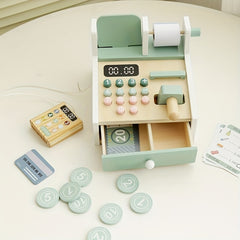 Wooden Toy Cash Register Pretend Play Supermarket Shopping