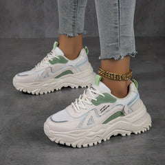 Women's Breathable Mesh Platform Shoes Lace Up Low Top Outdoor Sport Shoes