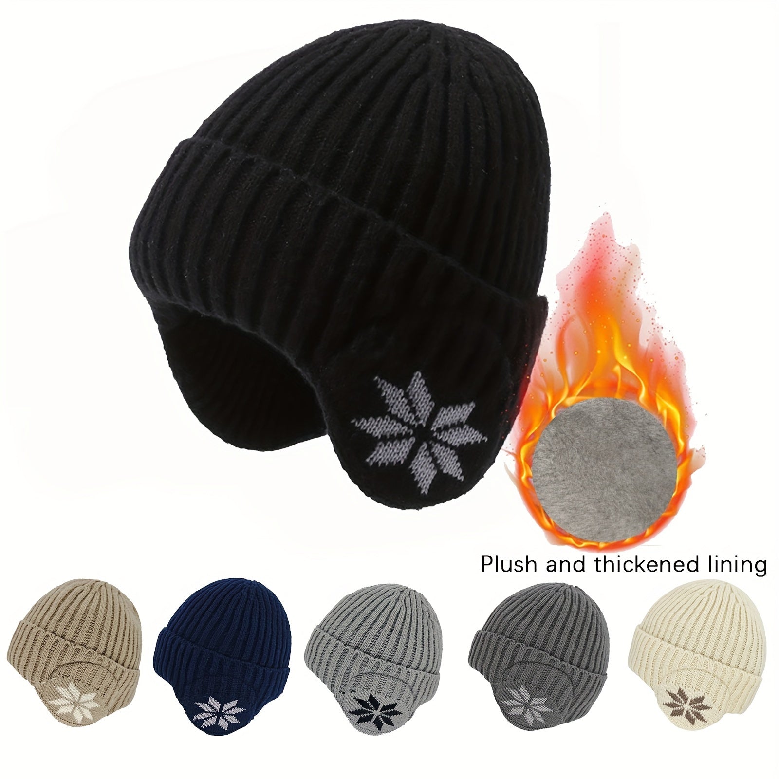 Men Winter Beanie Hat Warm Thicken Lined Cuffed Earflap Ski Hat