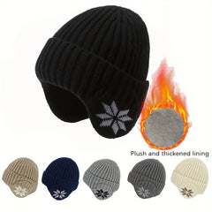 Men Winter Beanie Hat Warm Thicken Lined Cuffed Earflap Ski Hat