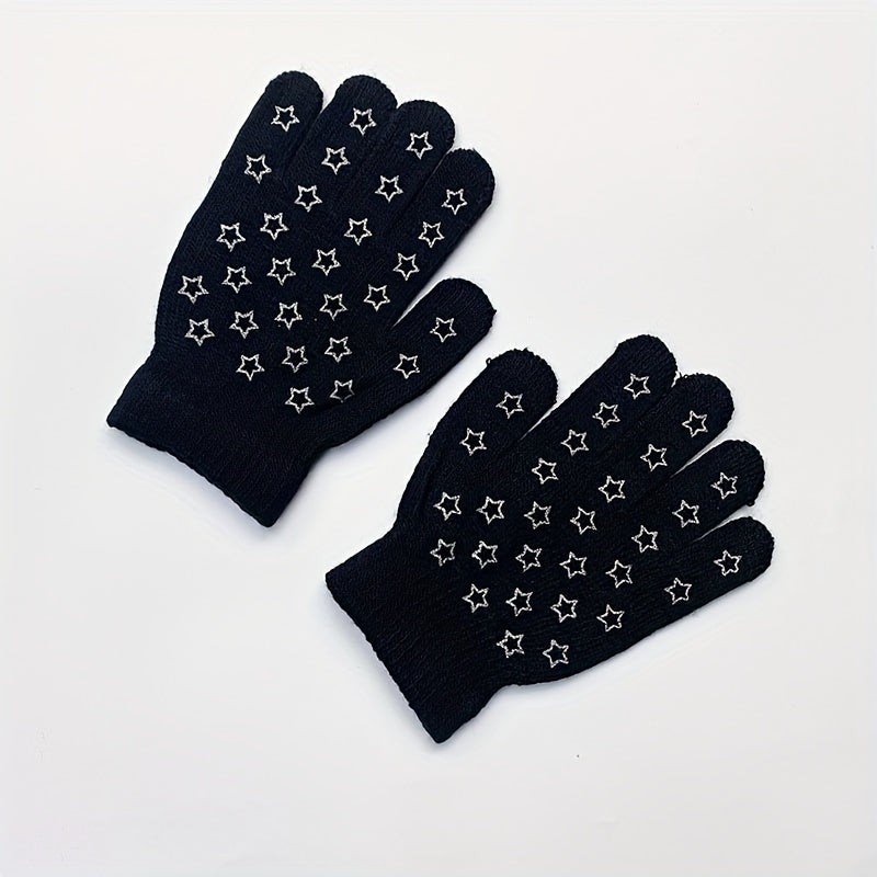 Kids Winter Gloves Knitted Warm Elastic Boys Girls 5-11
