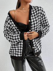 Button Plaid Contrast Trim Jacket for Women