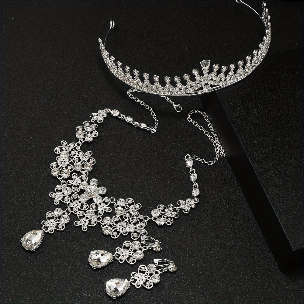 Rhinestone Headband Earrings Set Queen's Style Bridal Hair Accessories
