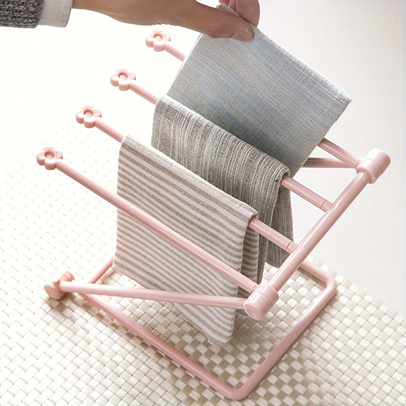 Pink Foldable Standing Towel Rack Bathroom Storage Shelf