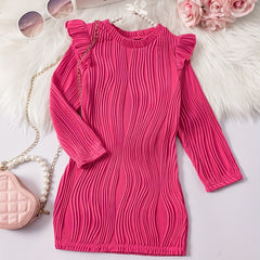 Girls' Swirl Textured Long Sleeve Dress for Party Outfit