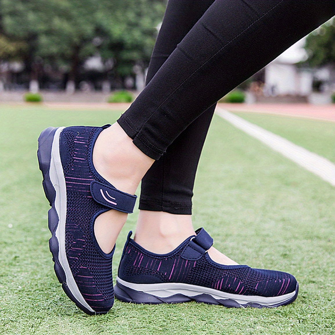 Women's Breathable Knit Sneakers Casual Hook & Loop Outdoor Shoes