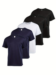 5pcs Men's Quick Drying Moisture Wicking T Shirt for Outdoor Gym Running Fitness