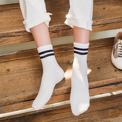 Casual Striped Cotton Mid Tube Socks for Women
