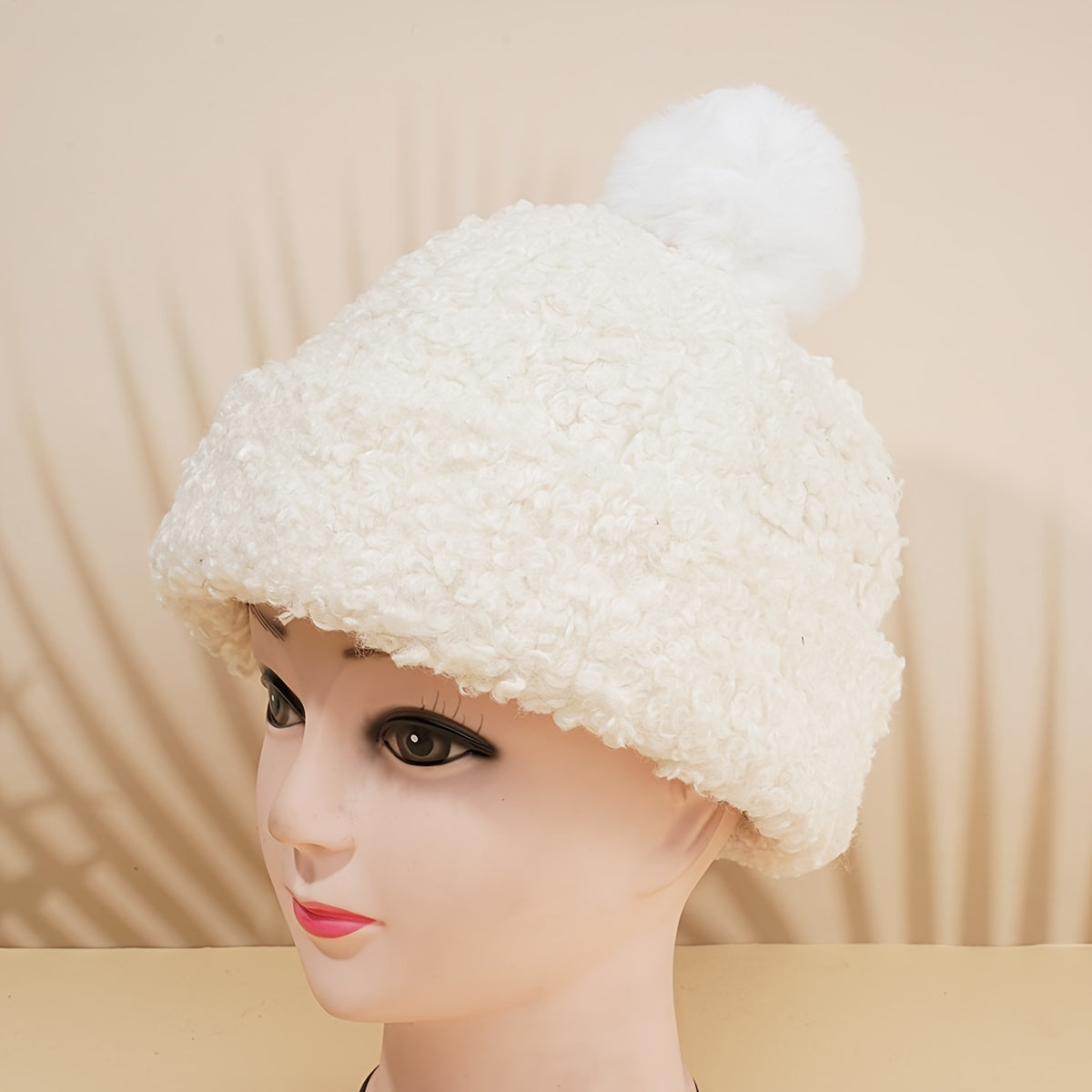 Fleece Beanie Pom Pom Winter Warm Lamb Woolen Hat Women's Plush Teddy Curly Hat