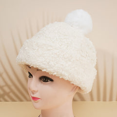 Fleece Beanie Pom Pom Winter Warm Lamb Woolen Hat Women's Plush Teddy Curly Hat