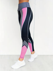 Striped Yoga Pants Block Panel High Rise Slim Fitting Workout Leggings