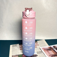 32oz Gradient Water Bottle w/ Time Scale & Straw, Leakproof, Sports & Fitness