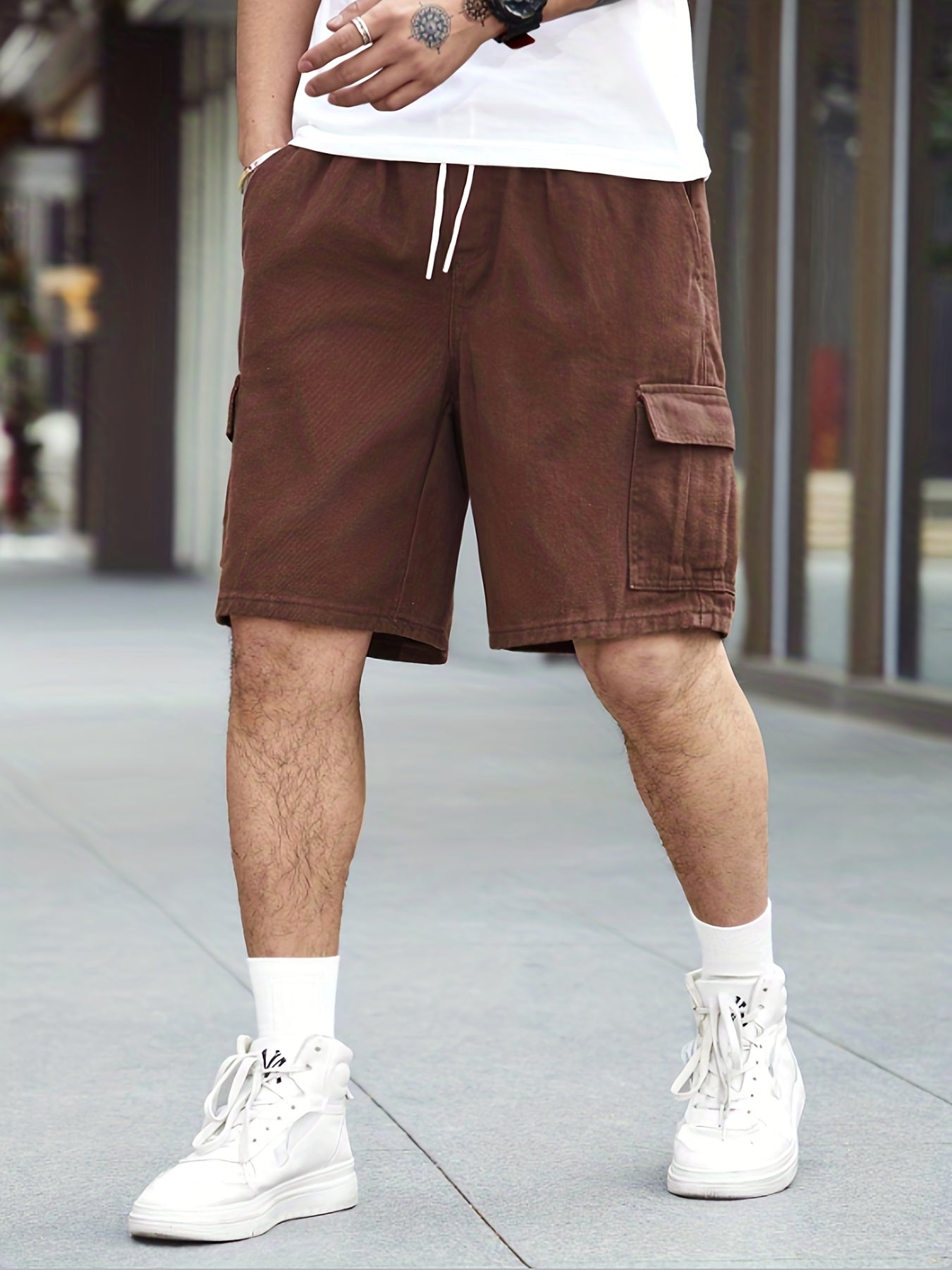Men's Casual Cotton Cargo Denim Shorts with Drawstring Waist