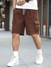 Men's Casual Cotton Cargo Denim Shorts with Drawstring Waist
