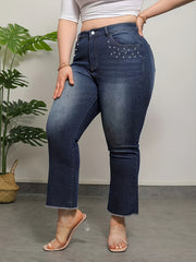 Rhinestone Flared Jeans Button Fly