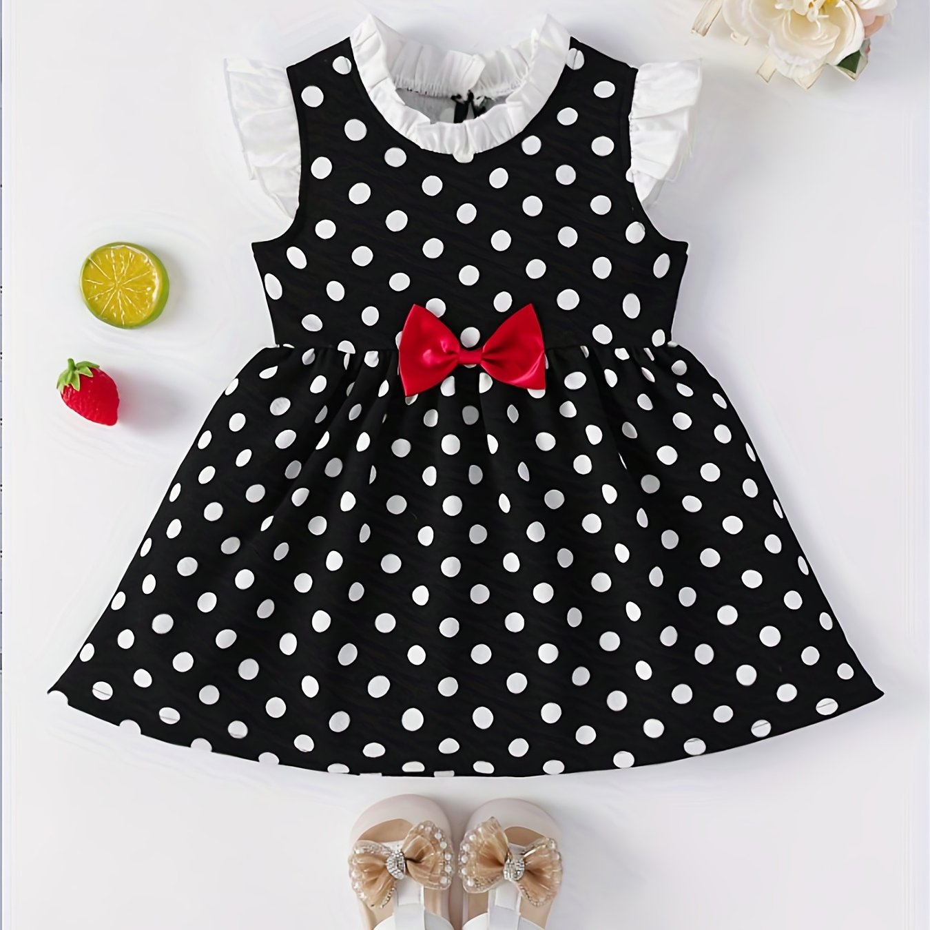 Girls Polka Dot Summer Dress with Bow - Party Birthday Casual Tank Dress