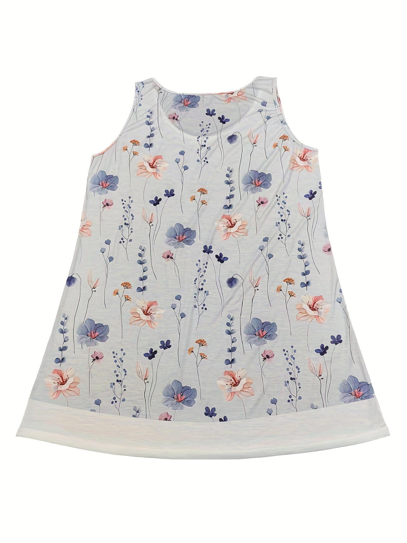 Colorblock Floral Print Round Neck Tank Dress