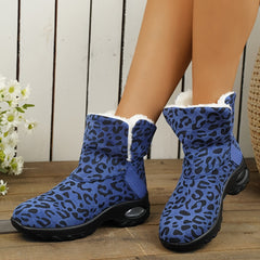 Leopard Print Winter Fleece Lining Snow Boots Non slip Mid Calf Boots