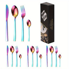16pcs Multicolor Titanium Plated Stainless Steel Tableware Set