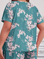 Floral Print Pajama Set Short Sleeve Tee & Pants Loungewear