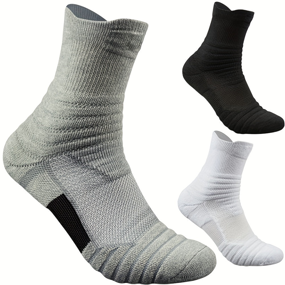 3pairs Thickened Mid calf Basketball Socks Men's Cotton Anti odor Sports Socks