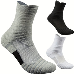 3pairs Thickened Mid calf Basketball Socks Men's Cotton Anti odor Sports Socks