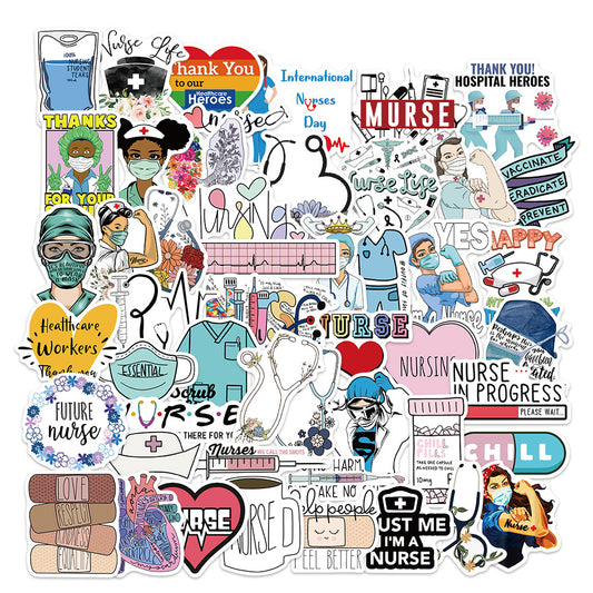 50 Nurse Themed Doodle Stickers for Laptops and More