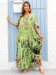 Tie Dye V-Neck Bat Sleeve Cover Up Dress