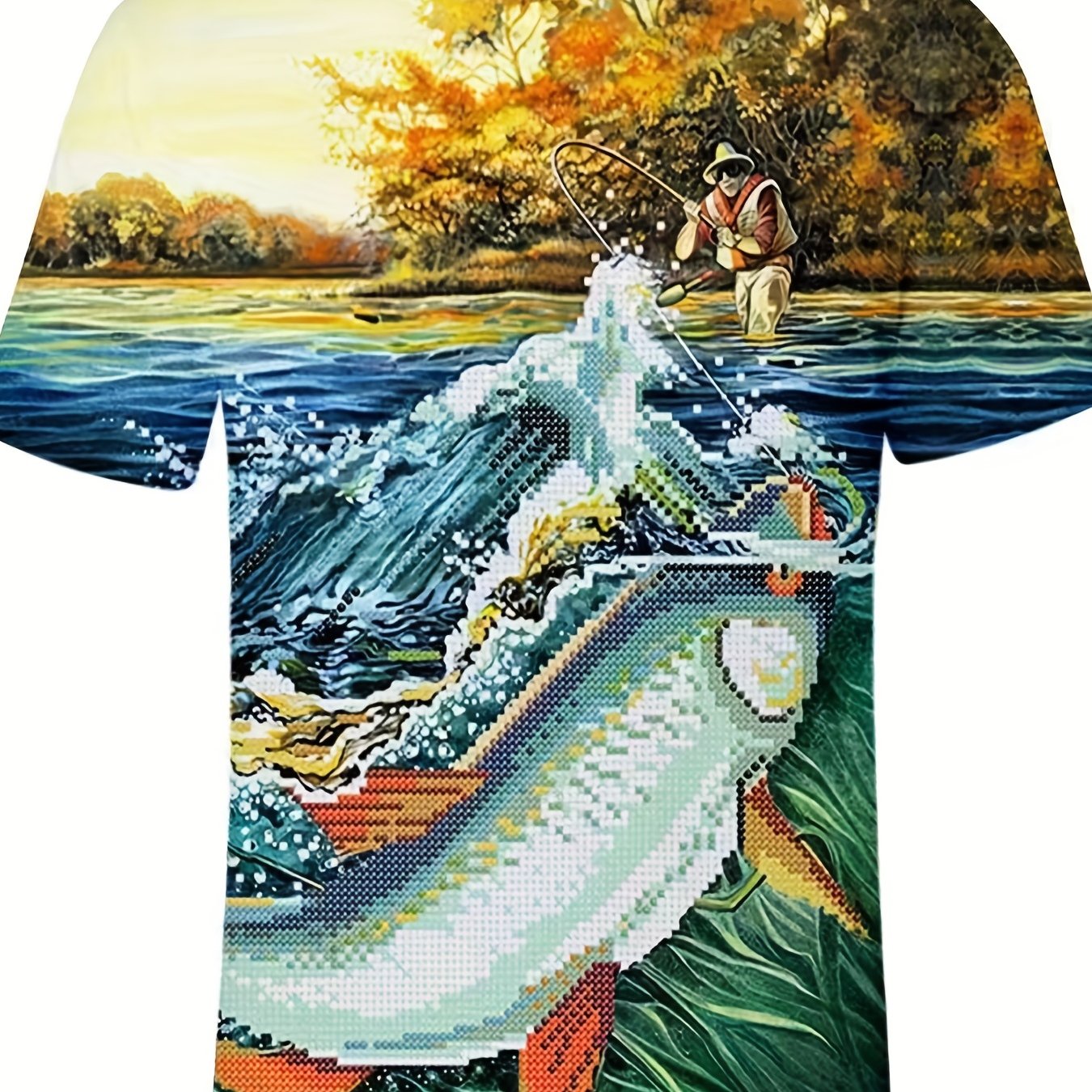 Men's Mosaic Fish Graphic T shirt 3D Print Crew Neck Tee for Summer