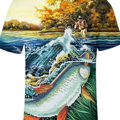 Men's Mosaic Fish Graphic T shirt 3D Print Crew Neck Tee for Summer