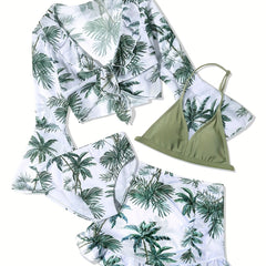 Coconut Tree 4pcs Girls Swimsuit Set Summer Clothes