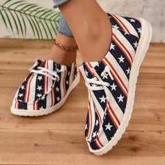 Women's Striped & Star Loafers Slip On Canvas Shoes