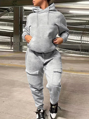 2 Piece Sporty Outfit Set Solid Hoodie & Joggers