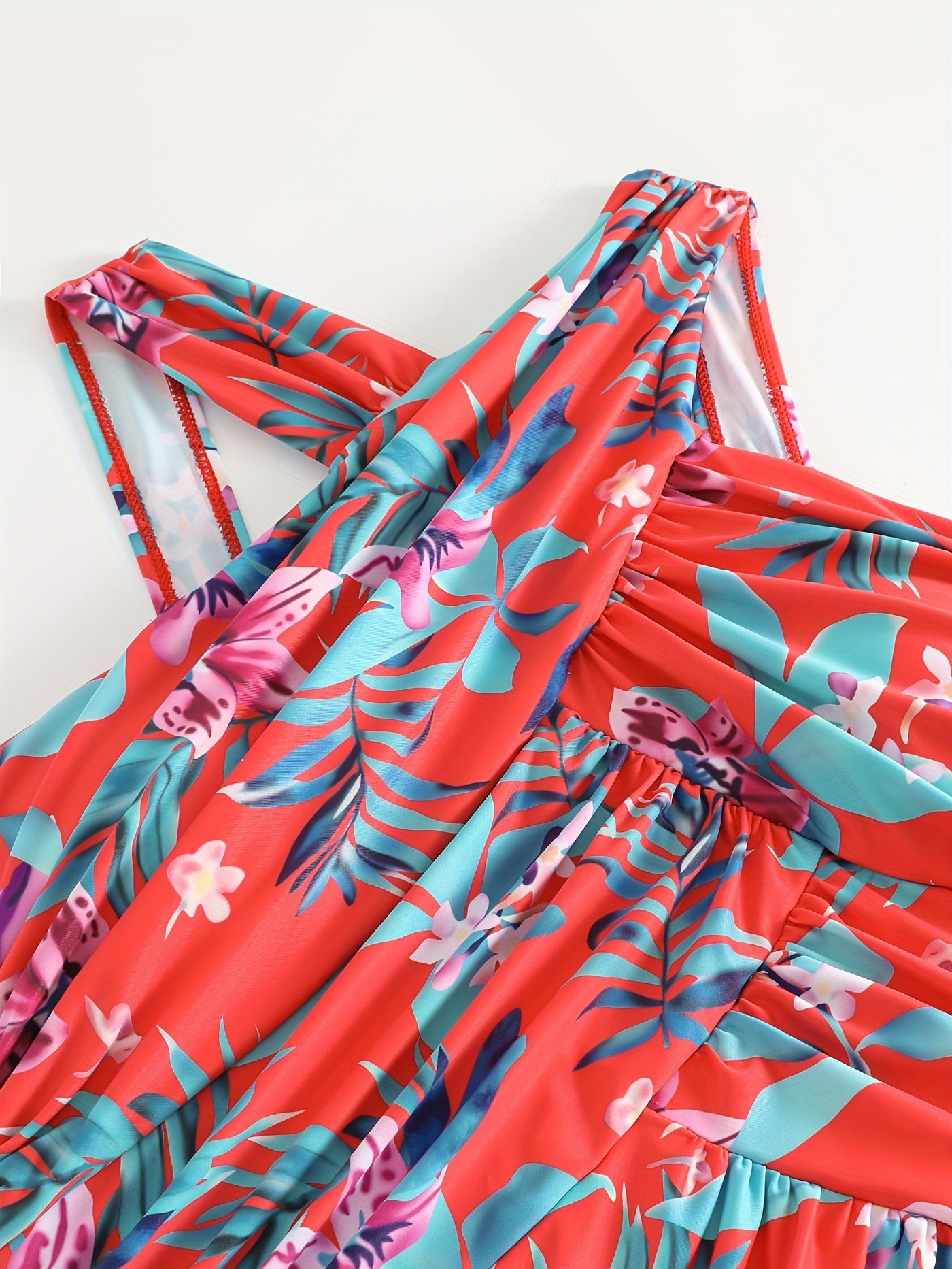 Tropical Print Halter One Piece Swimsuit