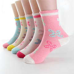 5pairs Baby Girls Socks Kids Butterfly Graphic Cotton Crew Socks