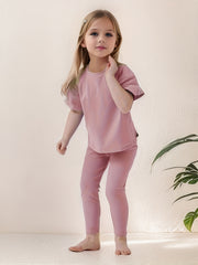 Girl's 2pcs T shirt & Leggings Set Solid Short Sleeve Top Casual Outfits