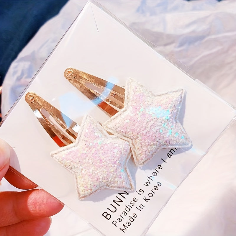 2pcs Little Girls Hair Bows Clips Double Layer Glitter Kids Hairpins Sequins Pri