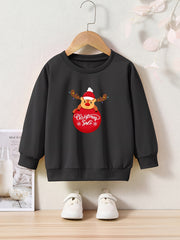 Cartoon Reindeer Graphic Crew Neck Sweatshirt Kids Christmas Gift