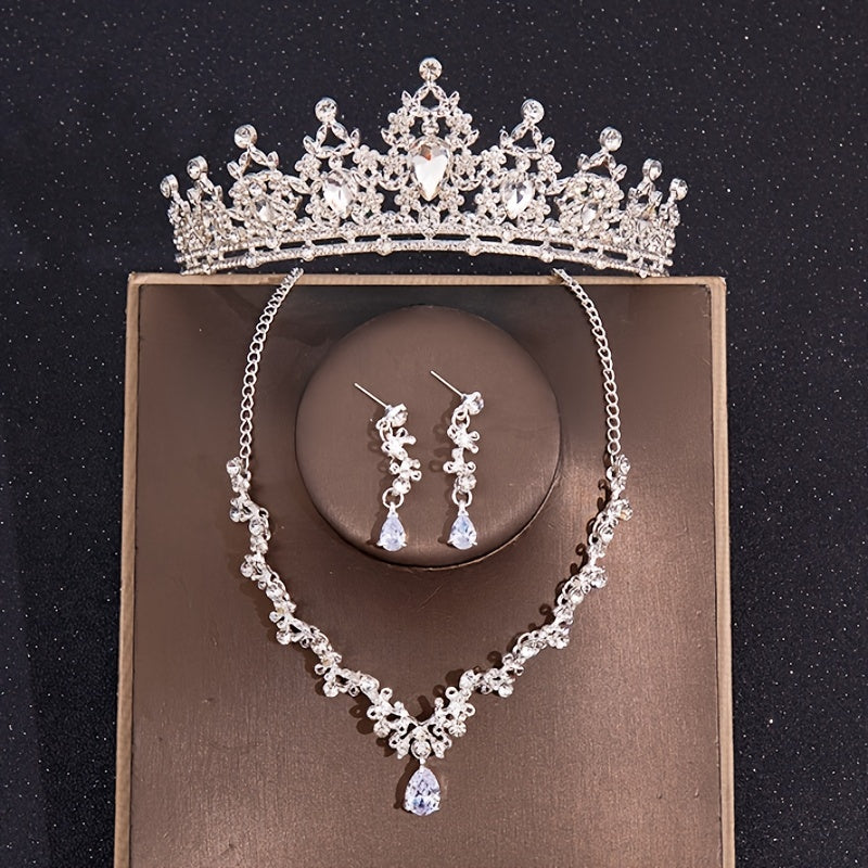 Baroque Crystal Crown Bridal Jewelry Set Rhinestone Tiara Earrings Choker