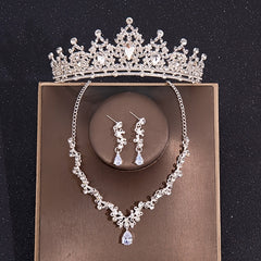 Baroque Crystal Crown Bridal Jewelry Set Rhinestone Tiara Earrings Choker