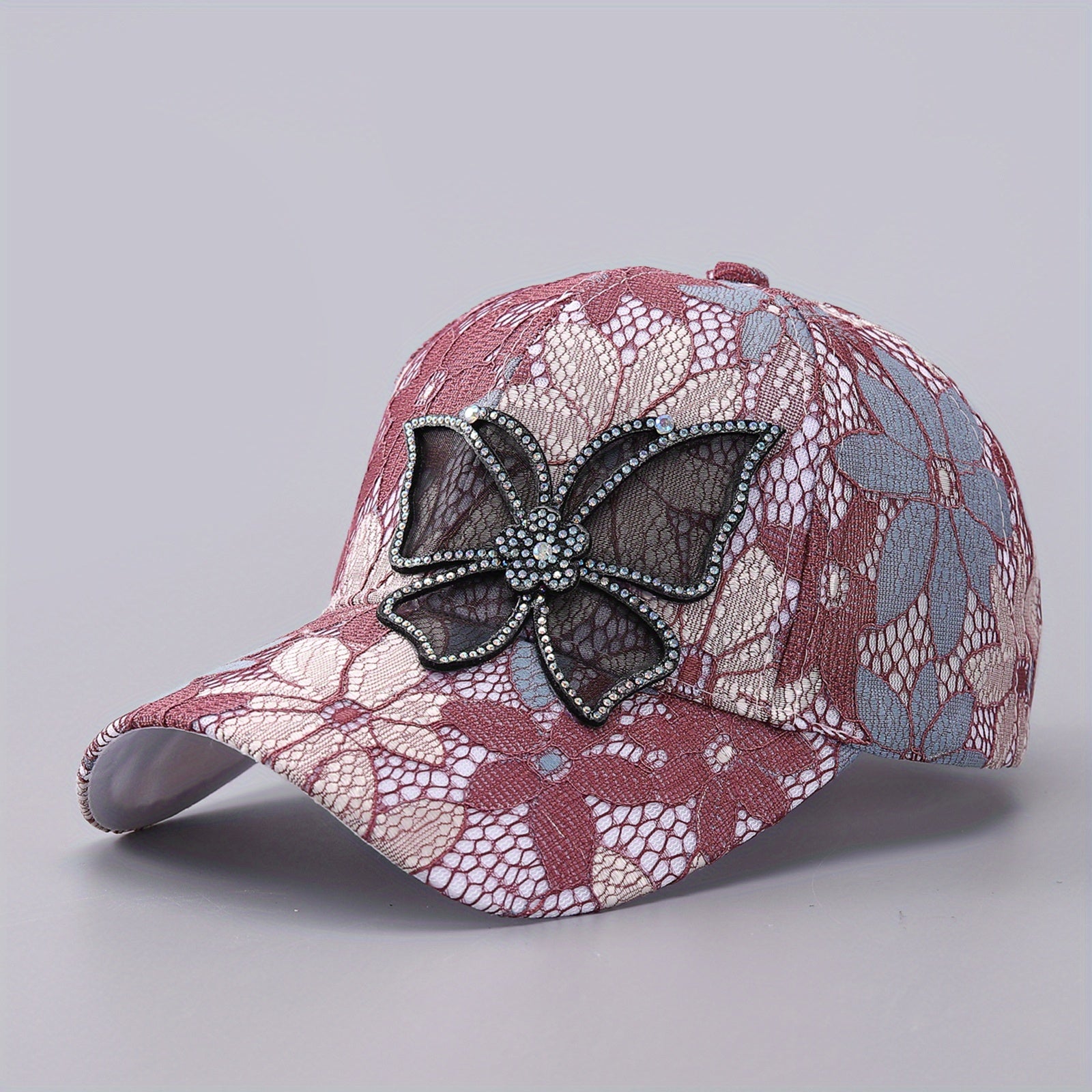 Flower Embroidery Baseball Cap Rhinestone Butterfly Patch Sunshade Dad Hat