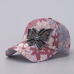 Flower Embroidery Baseball Cap Rhinestone Butterfly Patch Sunshade Dad Hat