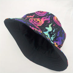 Flame Pumpkin Print Reversible Y2K Bucket Hat Lightweight Halloween