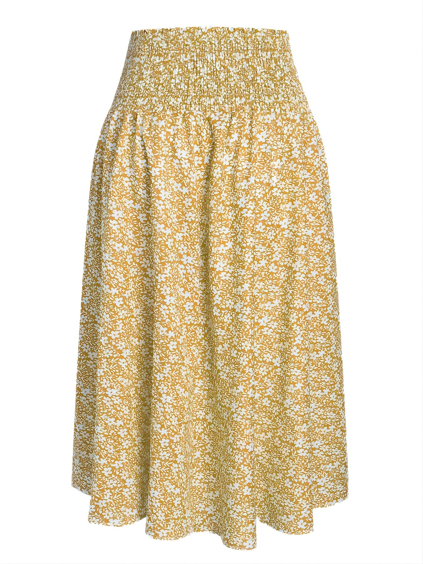 Floral Print Shirred Waist Skirt Elastic Waist Skirt for Summer